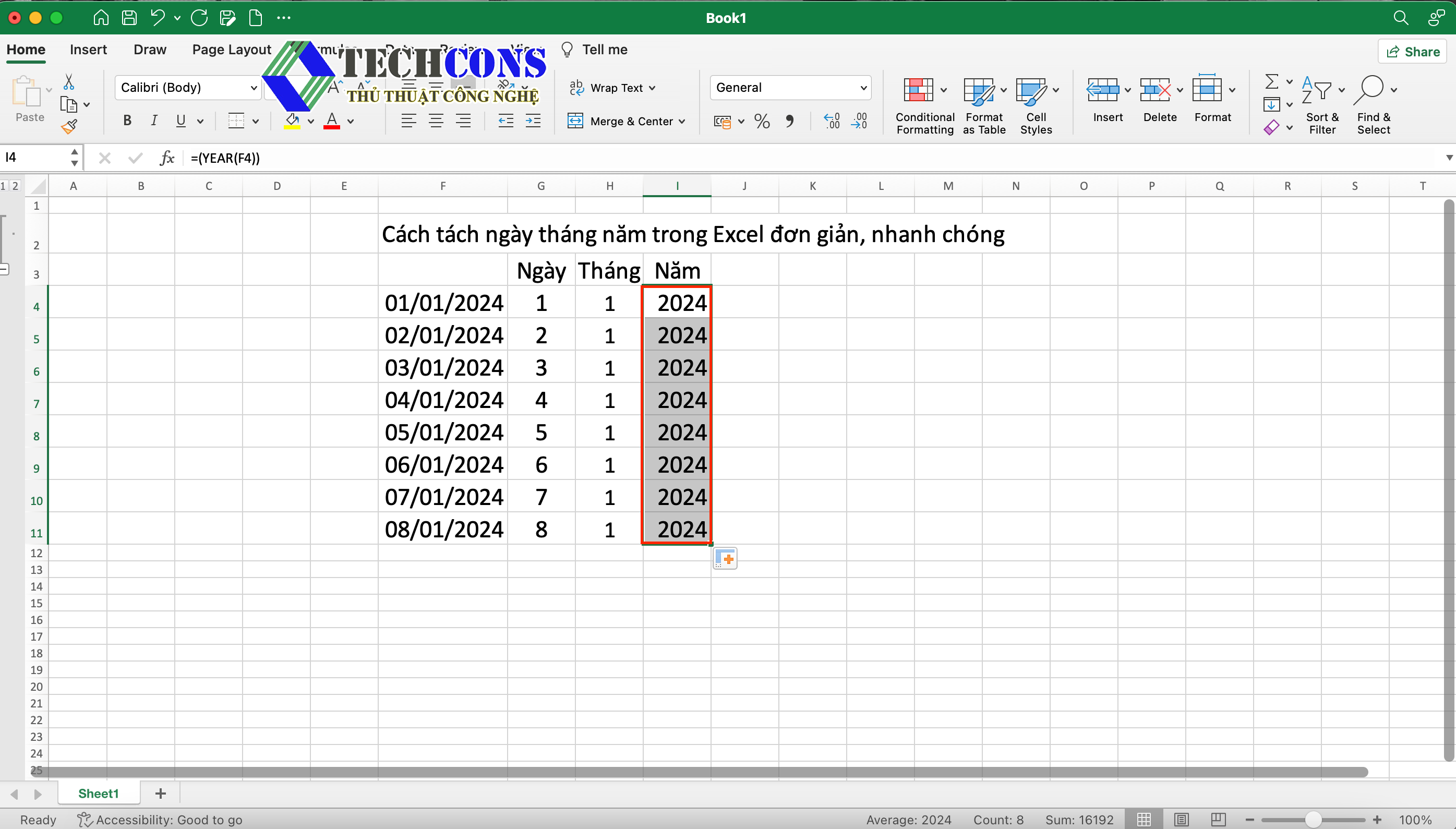Cách tách ngày tháng năm trong Excel đơn giản, nhanh chóng